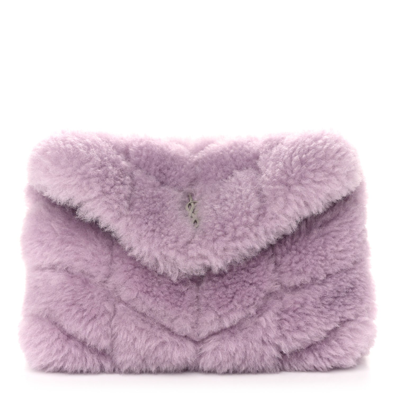 Saint Laurent Shearling Quilted Monogram Loulou Puffer Pouch Clutch Lilac 1 of 12