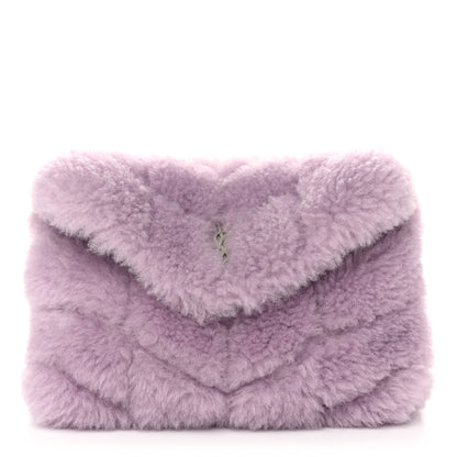 Saint Laurent Shearling Quilted Monogram Loulou Puffer Pouch Clutch Lilac 1 of 12