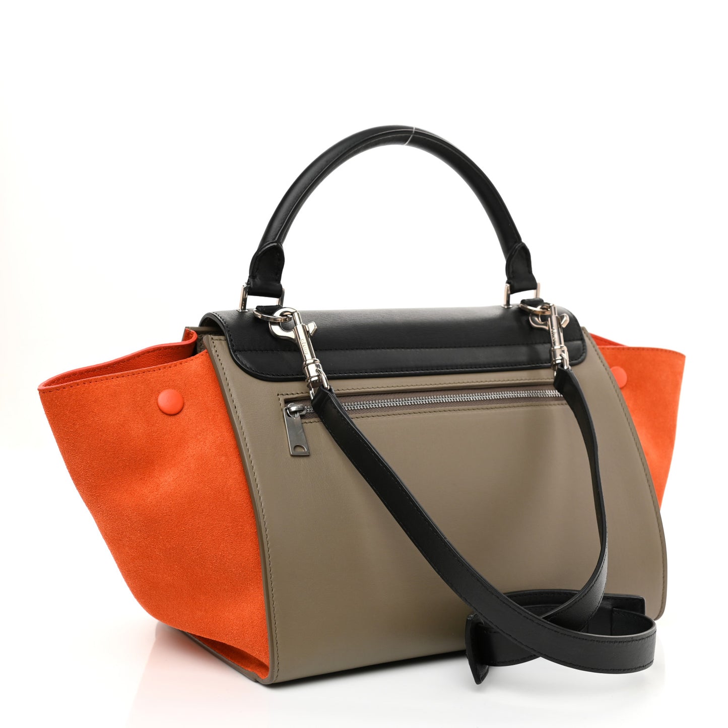 Smooth Calfskin Suede Medium Tri-Color Trapeze Orange