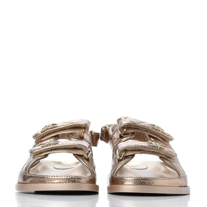 Chanel Iridescent Lambskin Quilted CC Dad Sandals 37 Light Bronze 2 of 9