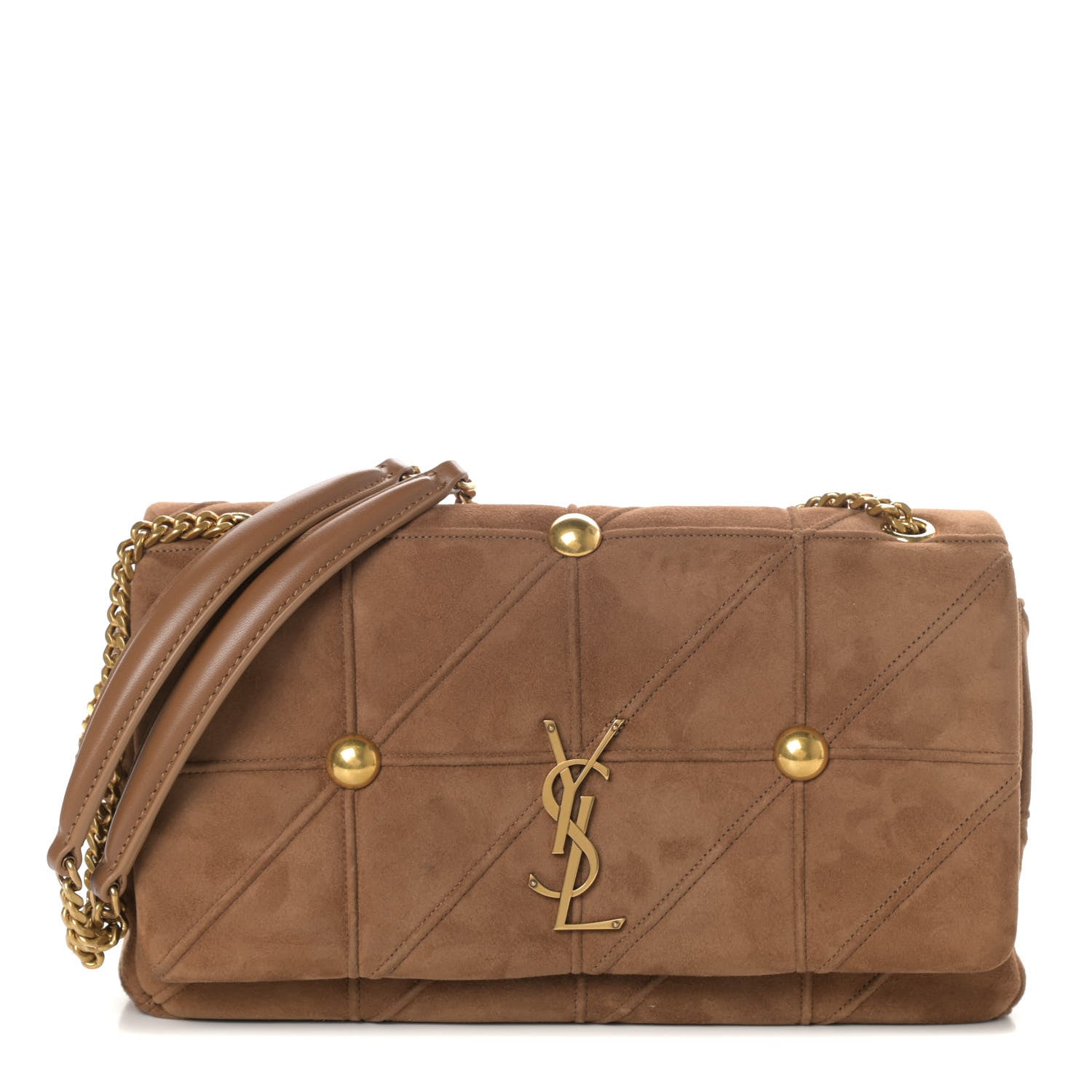 Saint Laurent Suede Studded Patchwork Monogram Medium Jamie Baguette Light Ochre 1 of 10