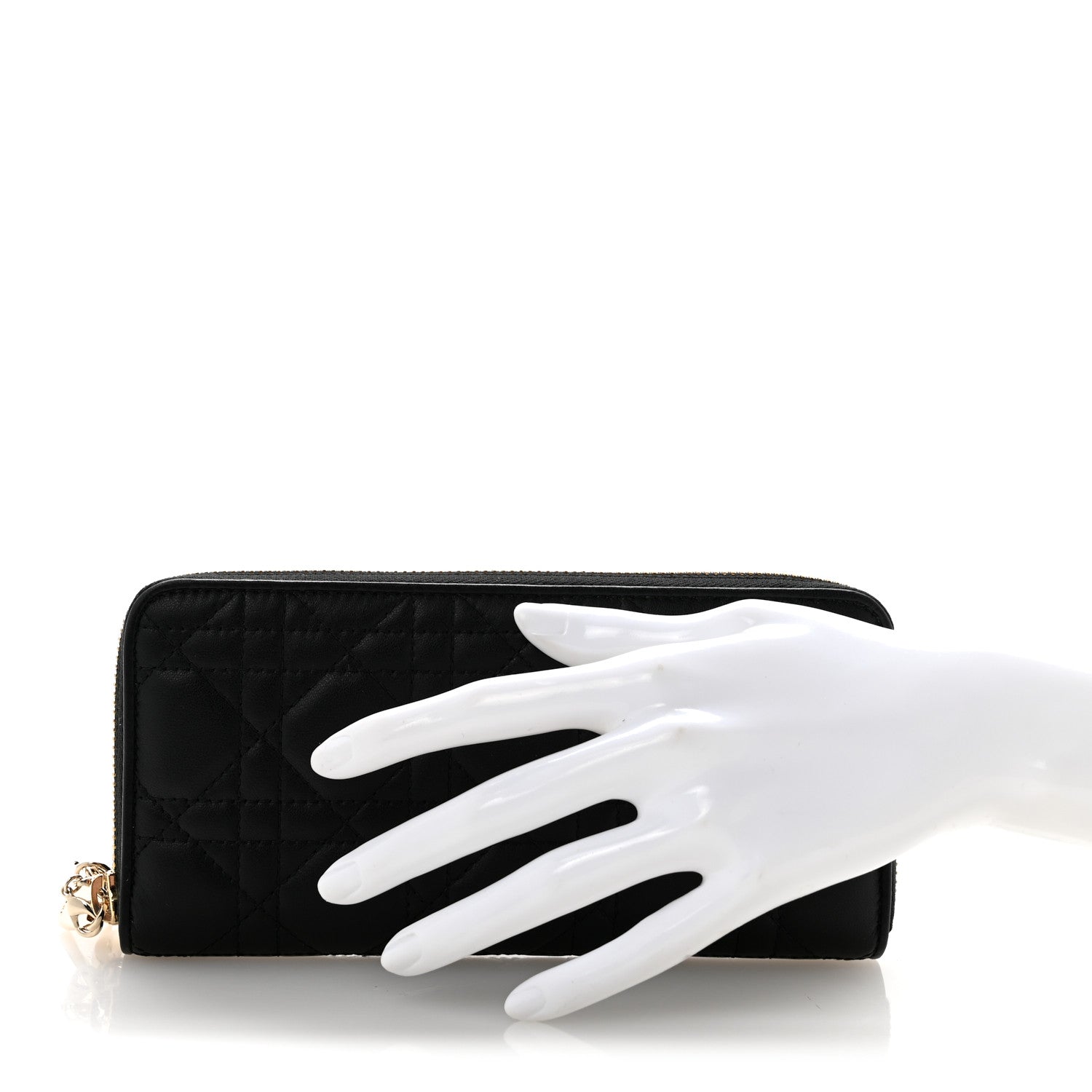 Christian Dior Lambskin Cannage Lady Dior Zip Wallet Black 2 of 8