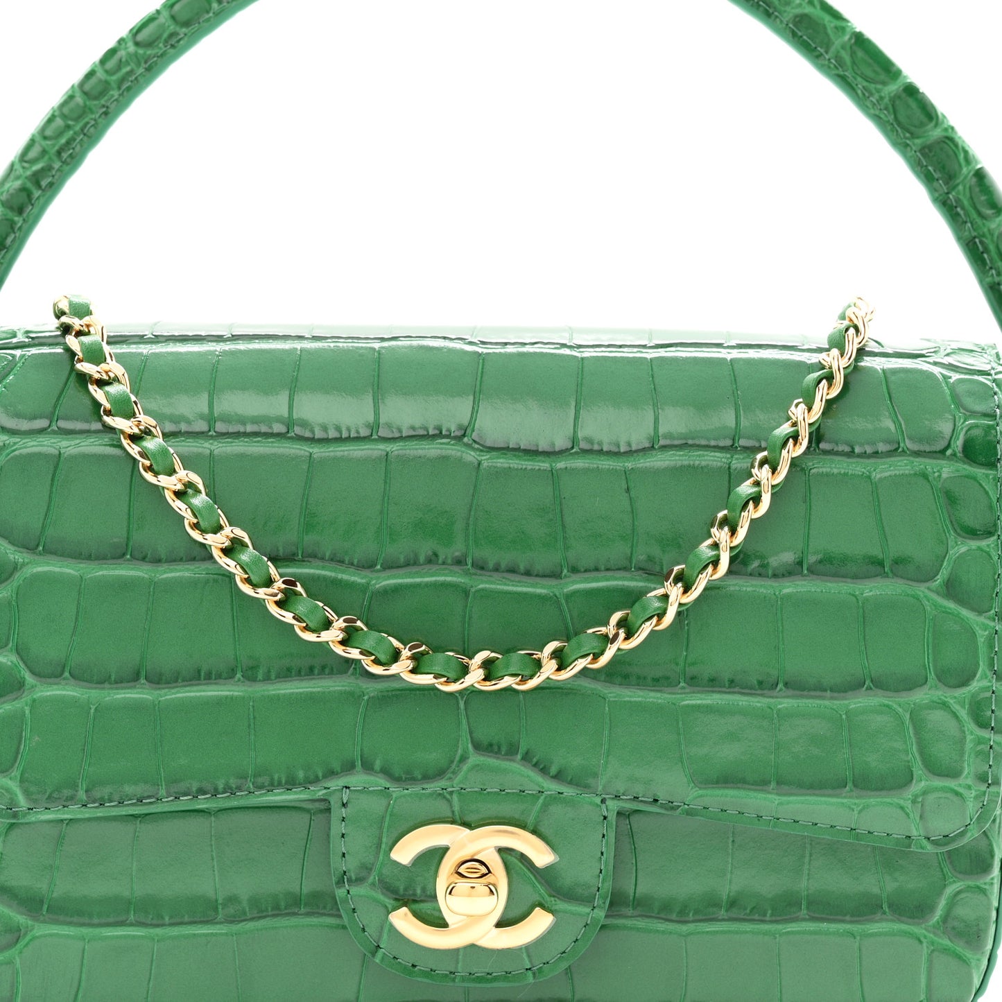 Calfskin Crocodile Embossed Turn Around Mini Flap Green