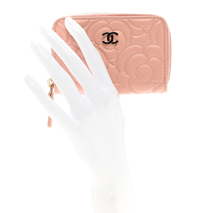 Chanel Caviar Camellia Embossed Zip Coin Purse Light Pink 2 of 7