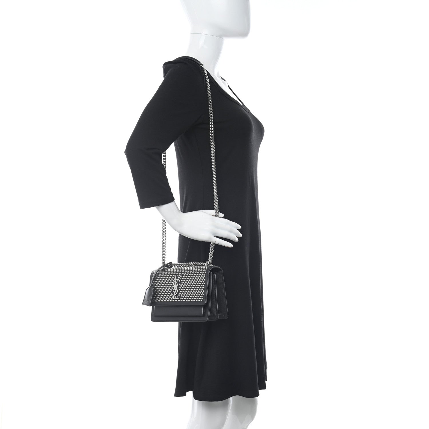Saint Laurent Calfskin Studded Small Monogram Sunset Black 2 of 10
