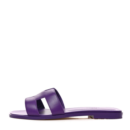 Hermes Calfskin Oran Sandals 38.5 Violet Majorette 1 of 9