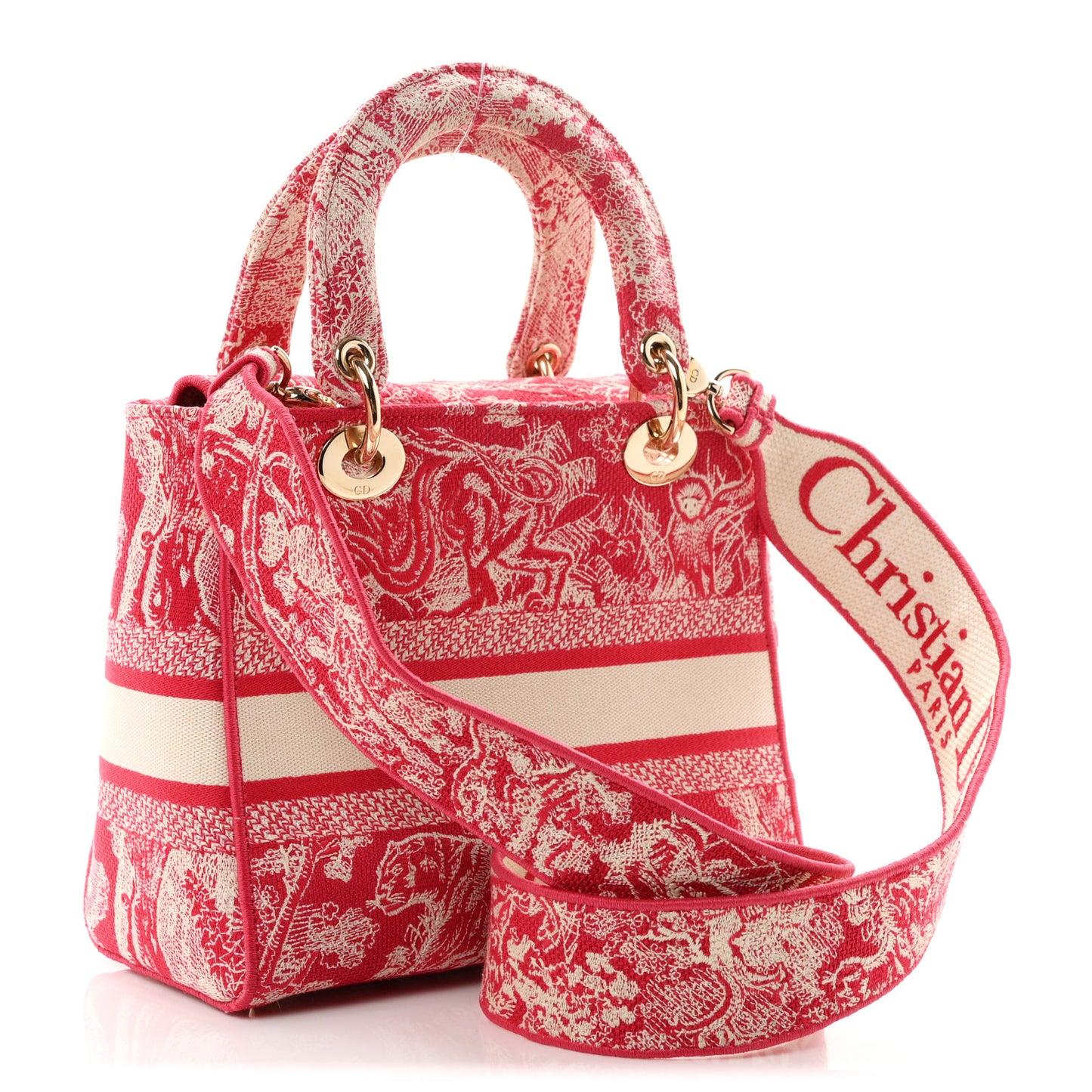 Canvas Toile De Jouy Reverse Embroidered Medium Lady D-Lite Red