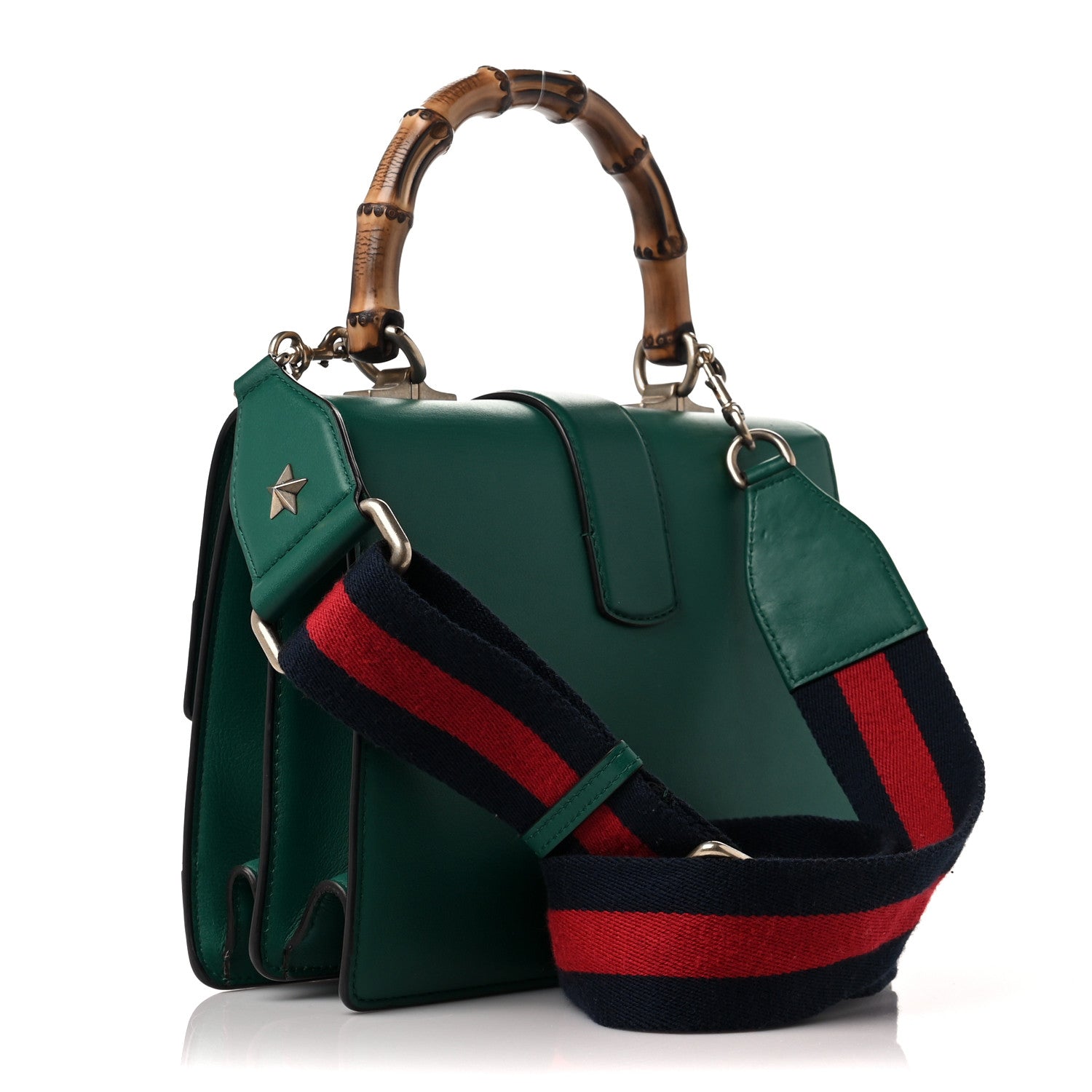 Gucci Moon Calfskin Web Medium Dionysus Bamboo Top Handle Bag Emerald Blue Hibiscus Red 2 of 12