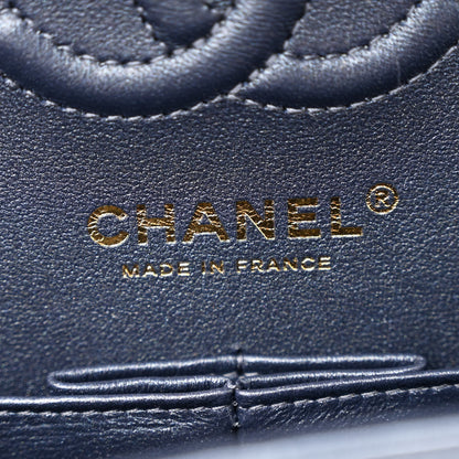 Chanel Metallic Lambskin Quilted Small Double Flap Dark Blue 6 of 12
