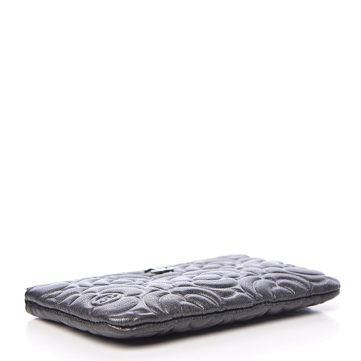 Chanel Goatskin Camellia Embossed Cosmetic Pouch Anthracite 4 of 8