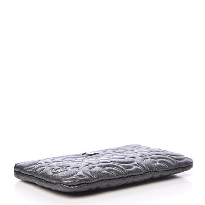 Chanel Goatskin Camellia Embossed Cosmetic Pouch Anthracite 4 of 8