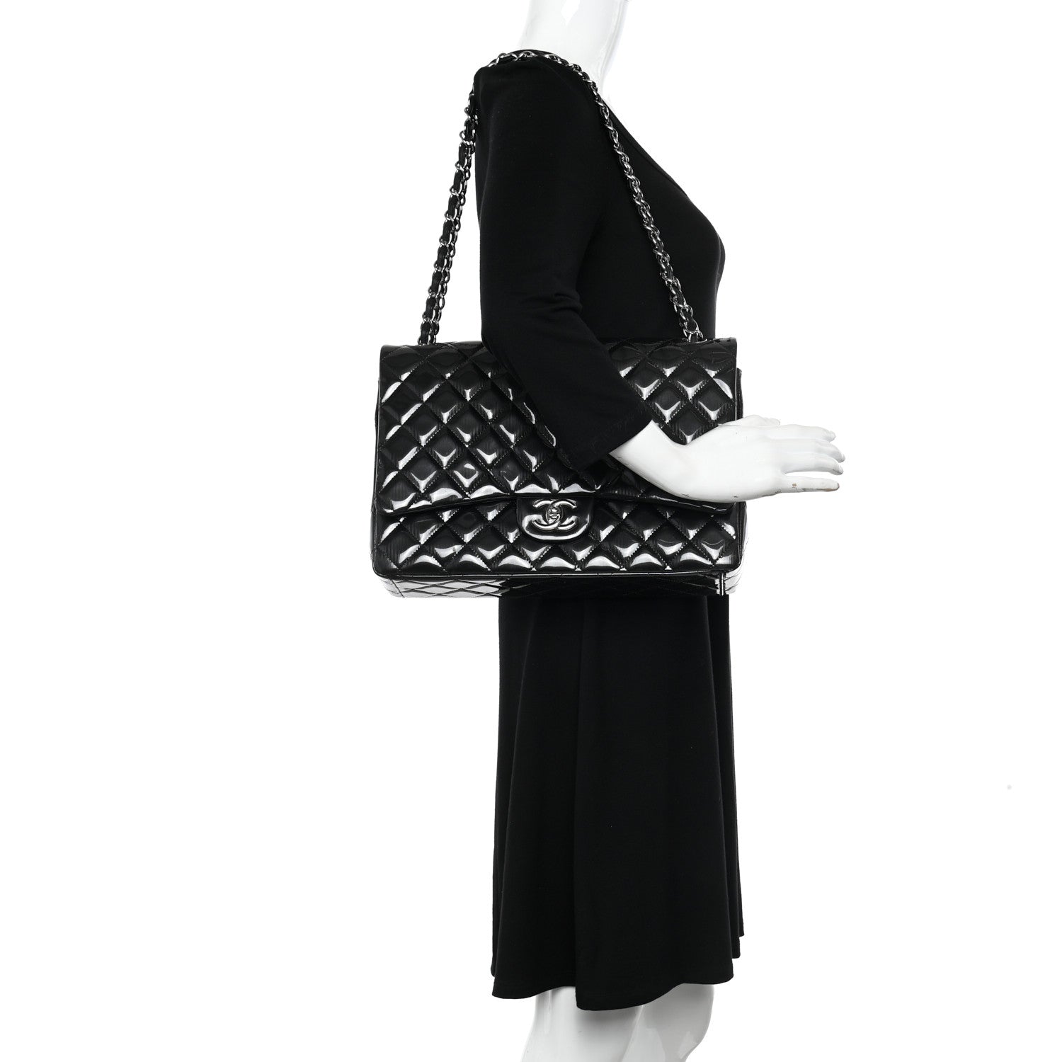 Chanel Striated Patent Quilted Maxi Double Flap Black 2 of 14