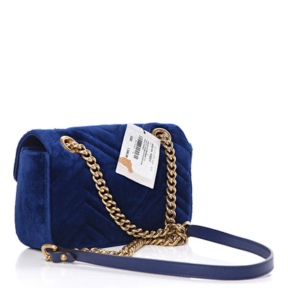 Gucci Velvet Matelasse Mini GG Marmont Shoulder Bag Cobalt Blue 3 of 10