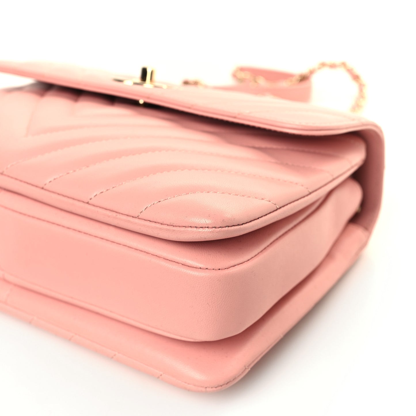 Lambskin Chevron Quilted Small Trendy CC Dual Handle Flap Bag Light Pink
