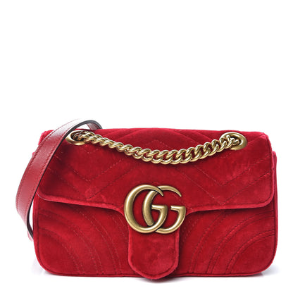 Gucci Velvet Matelasse Mini GG Marmont Shoulder Bag Hibiscus Red 1 of 10