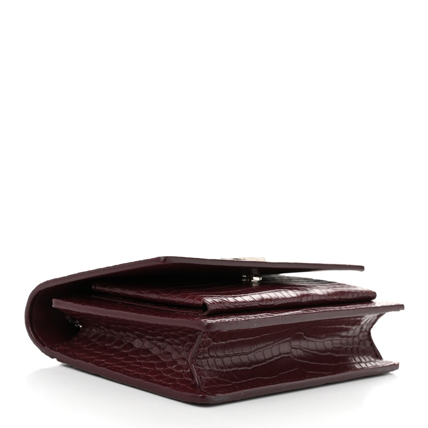 Calfskin Crocodile Embossed Monogram Sunset Top Handle Chain Wallet Rouge Legion