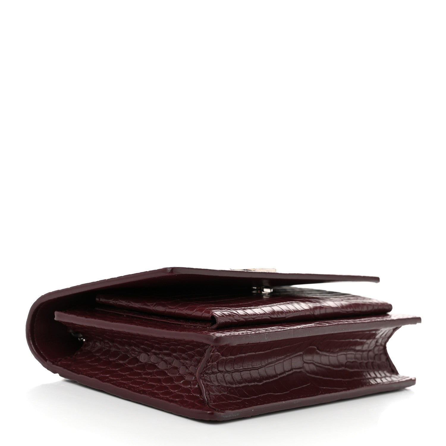 Saint Laurent Calfskin Crocodile Embossed Monogram Sunset Top Handle Chain Wallet Rouge Legion 4 of 9
