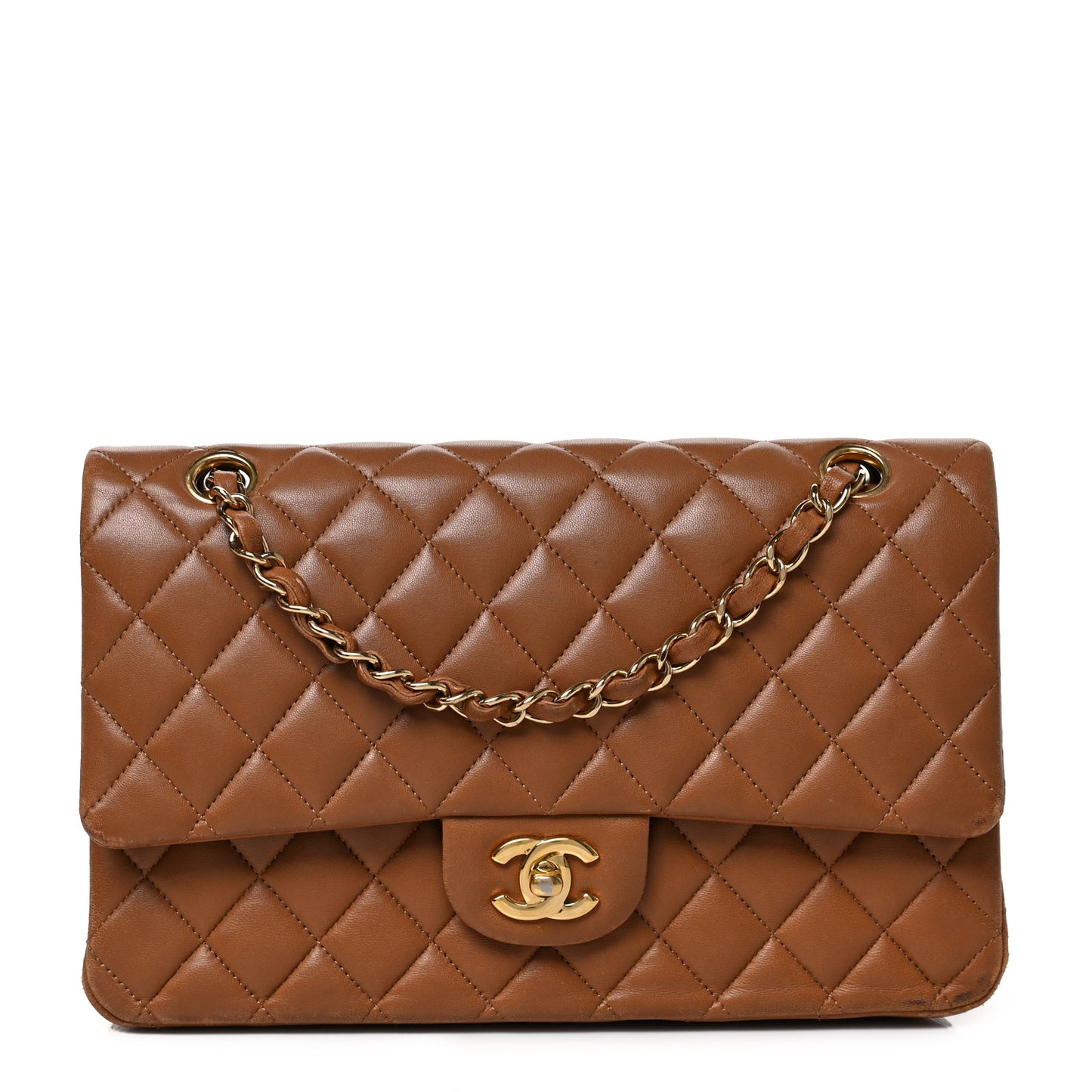 Lambskin Quilted Medium Double Flap Brown