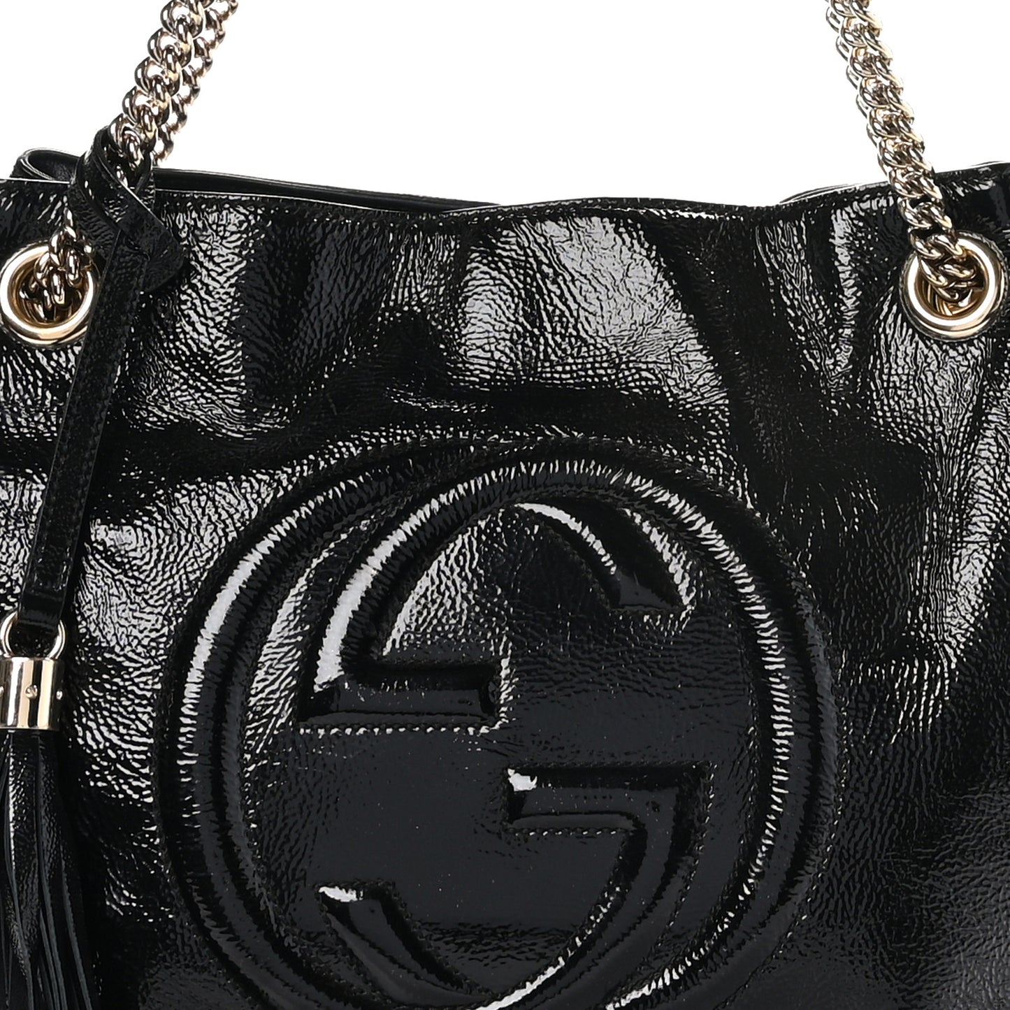Patent Medium Soho Chain Shoulder Bag Black