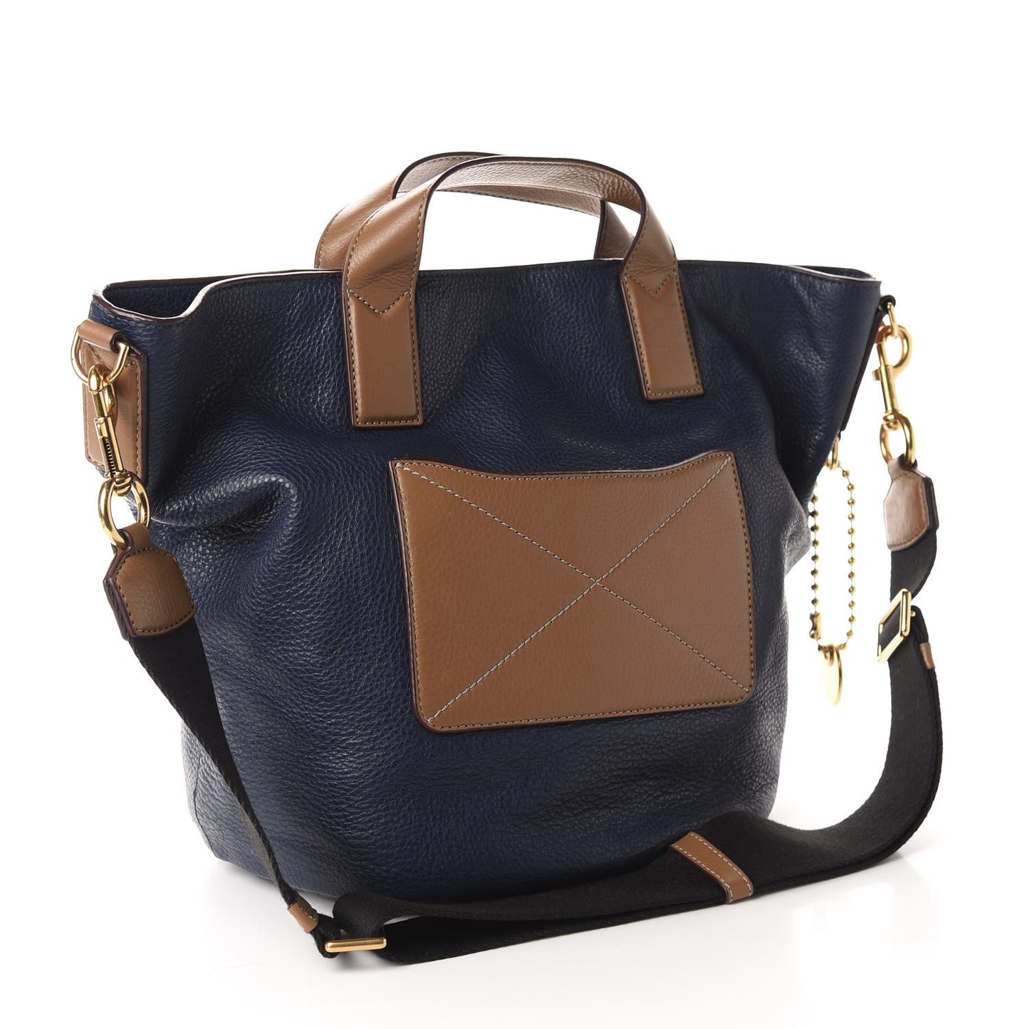 Grained Calfskin Tote Navy Brown