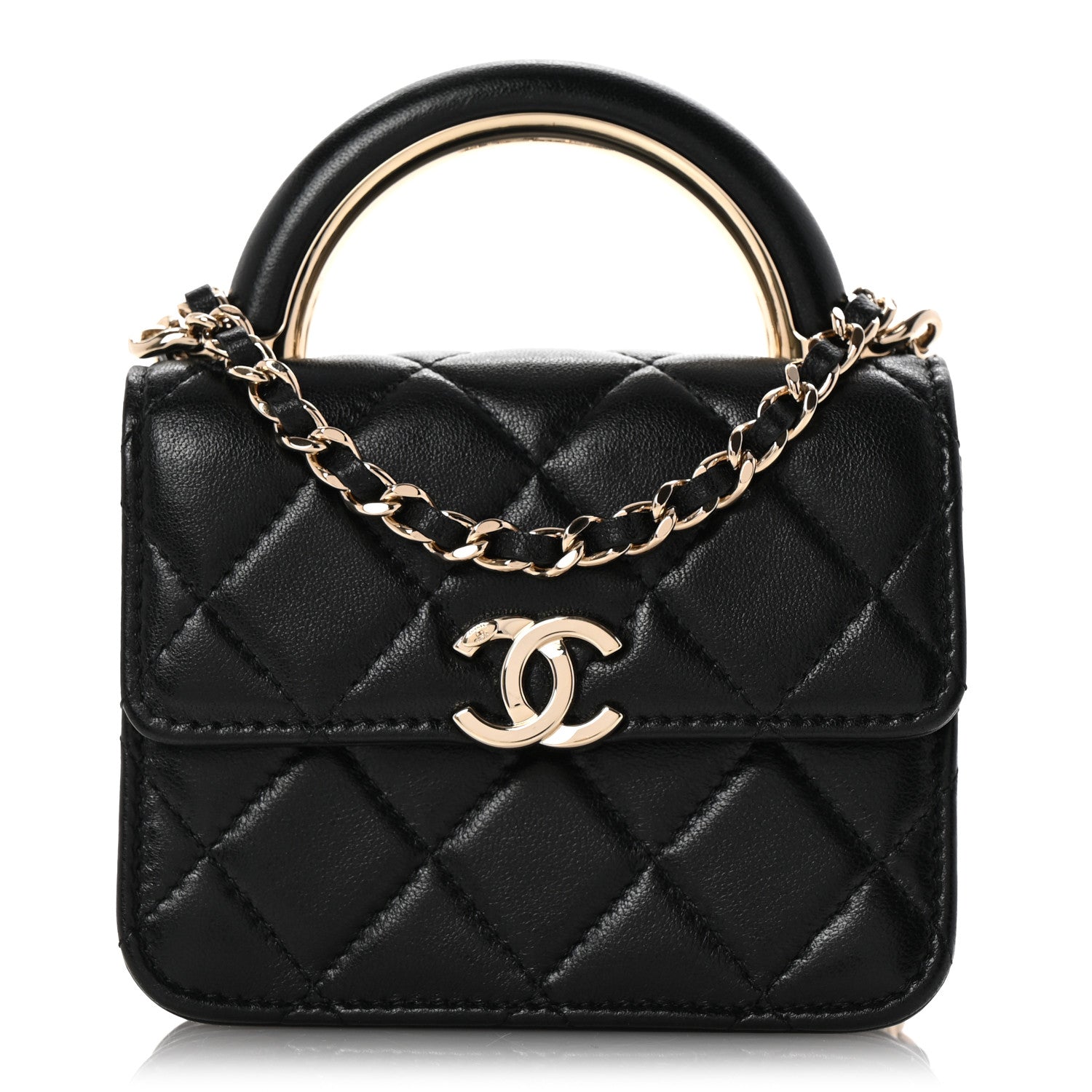 Chanel Lambskin Quilted Top Handle Flap Clutch With Chain Black 1 of 12