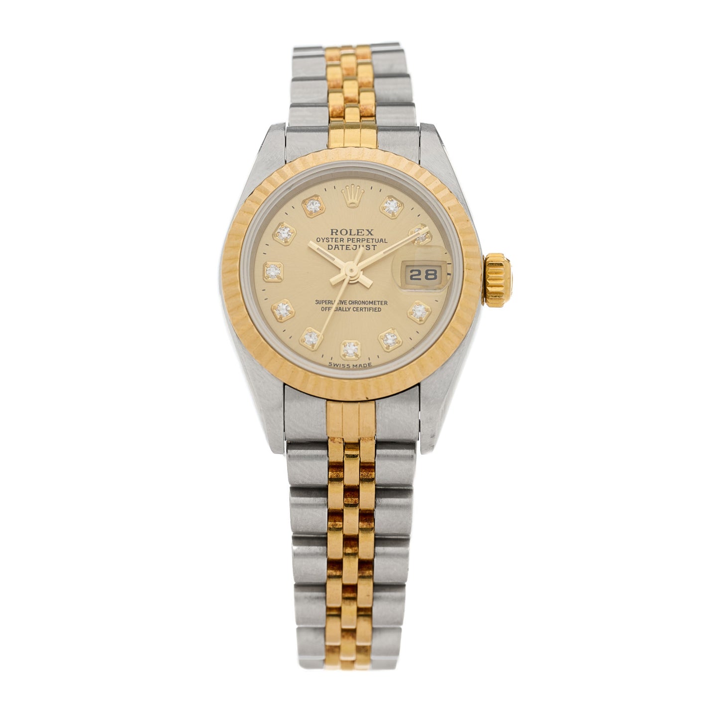 Stainless Steel 18K Yellow Gold Diamond 26mm Oyster Perpetual Datejust Watch Champagne 79173