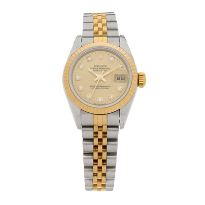Rolex Stainless Steel 18K Yellow Gold Diamond 26mm Oyster Perpetual Datejust Watch Champagne 79173 1 of 4