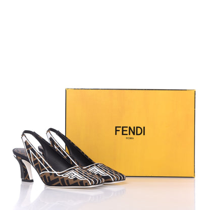 Fendi Lycra Film FF FFreedom Decollete Slingback Pumps 35 Tobacco Moro White 10 of 10