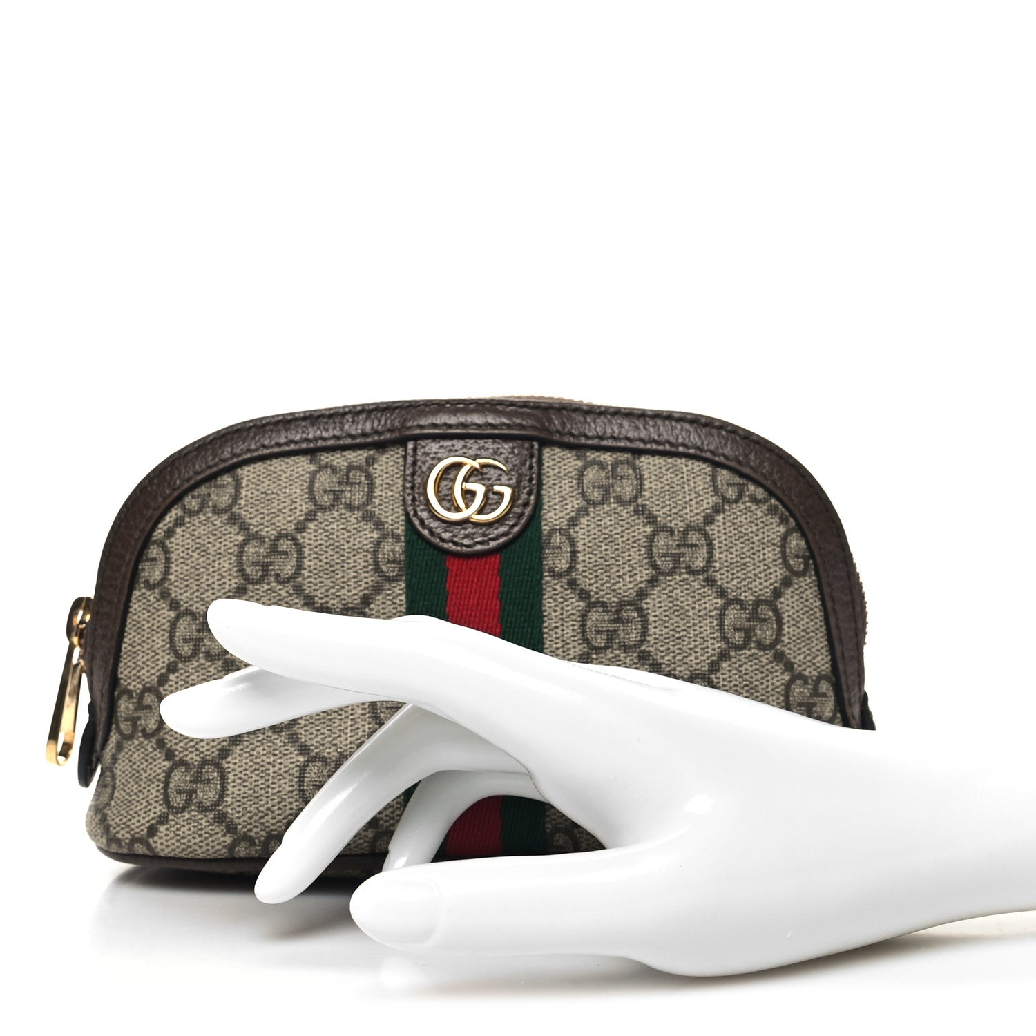 Gucci GG Supreme Monogram Textured Calfskin Web Medium Ophidia Cosmetic Case Beige Ebony New Acero 2 of 10