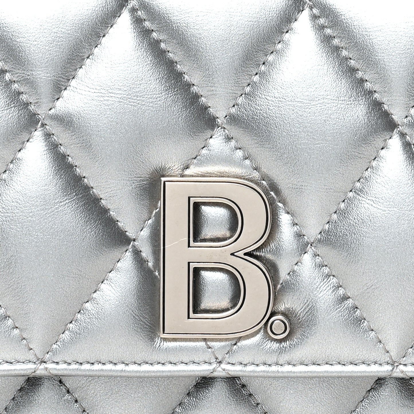 Metallic Calfskin Quilted Touch B Wallet On Chain Silver