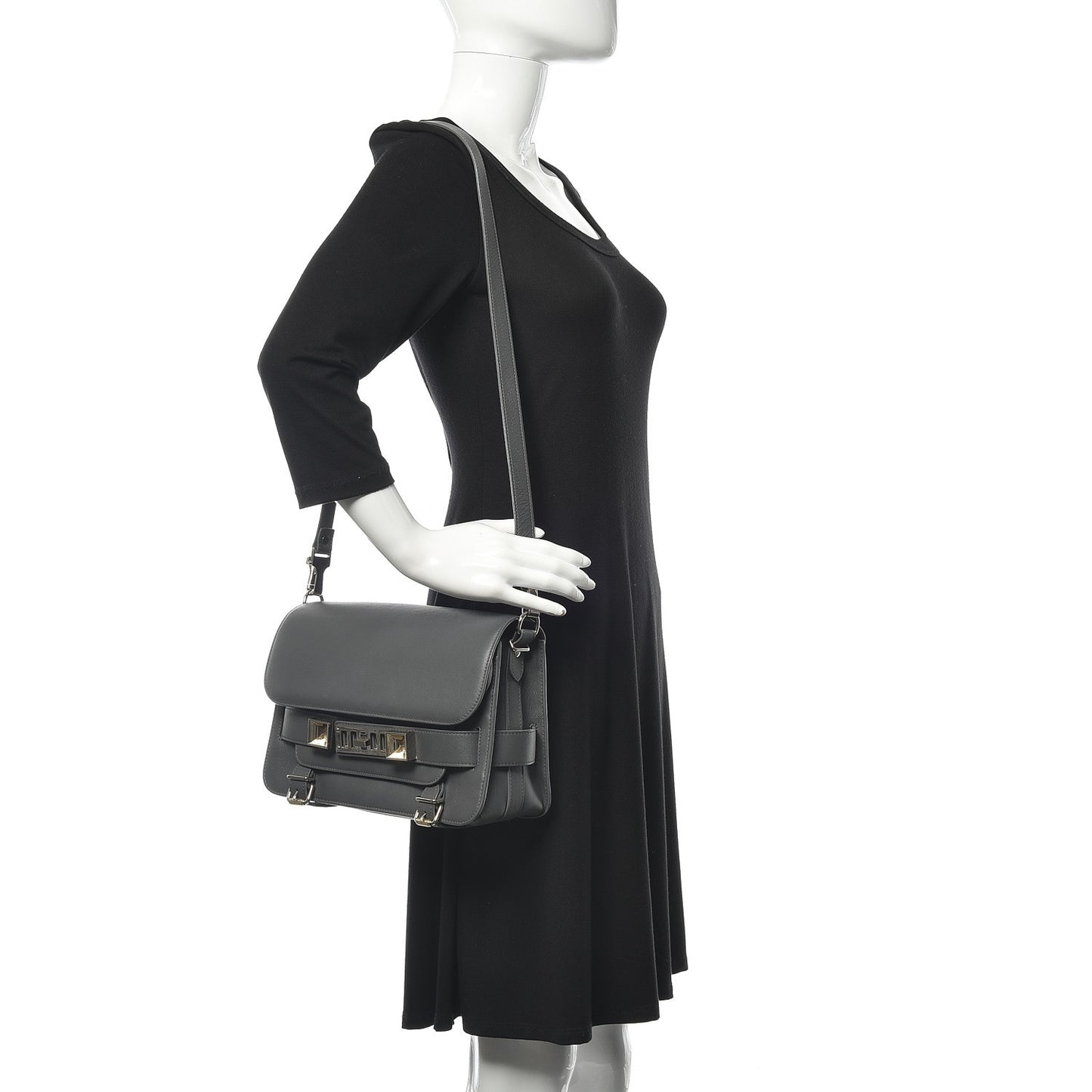Smooth Calfskin PS11 Classic Shoulder Bag Heather Grey