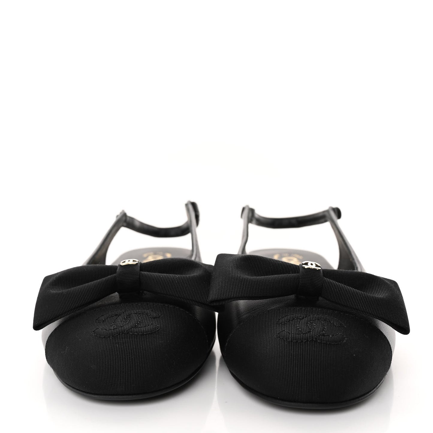 Lambskin Grosgrain Bow Cap Toe CC Slingback Flats 36.5 Black
