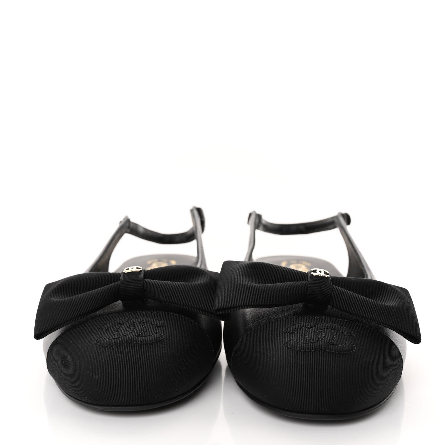 Chanel Lambskin Grosgrain Bow Cap Toe CC Slingback Flats 36.5 Black 2 of 11