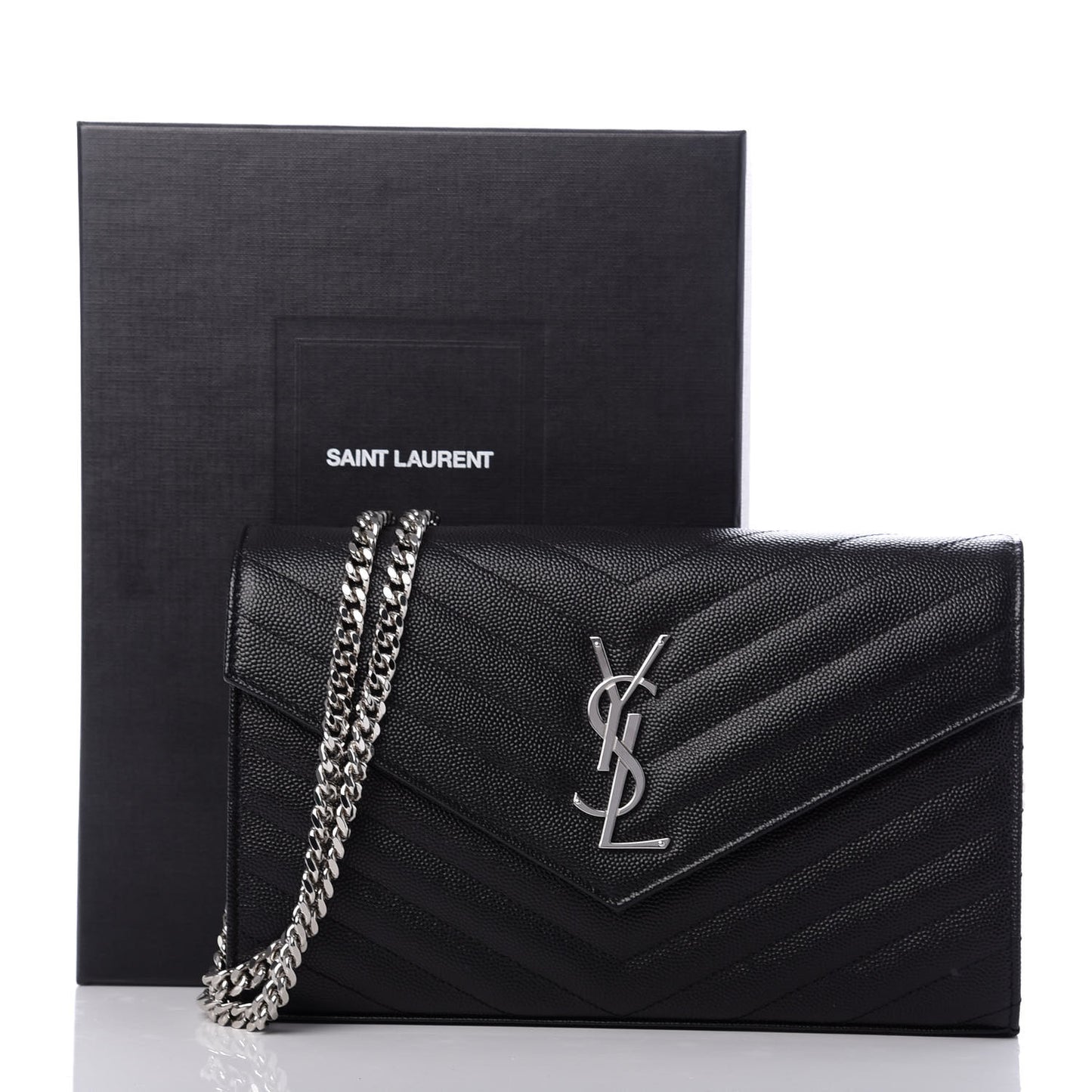 Grain De Poudre Matelasse Chevron Monogram Chain Wallet Black