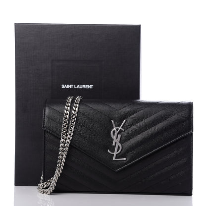 Saint Laurent Grain De Poudre Matelasse Chevron Monogram Chain Wallet Black 10 of 10