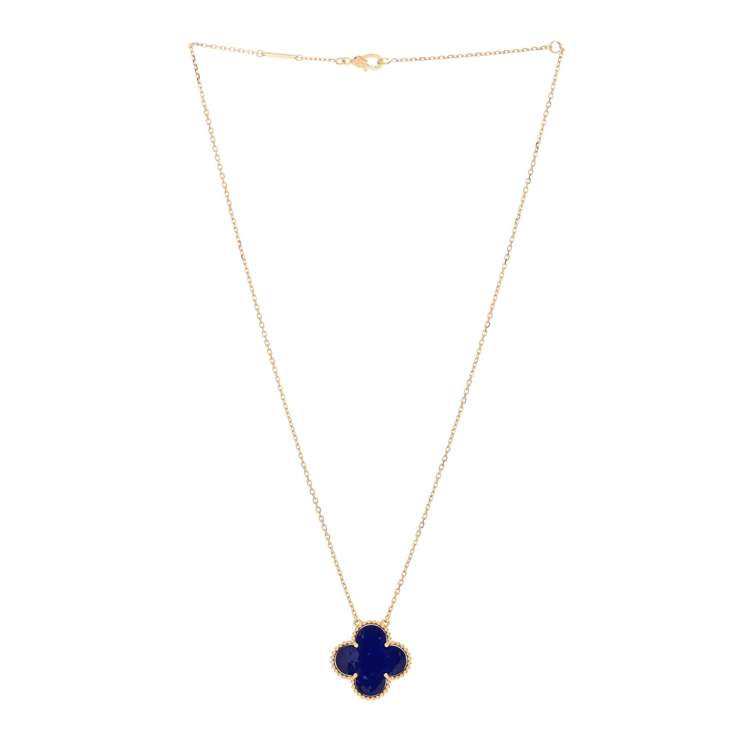 18K Yellow Gold Blue Sevres Porcelain Magic Alhambra Vendome Necklace