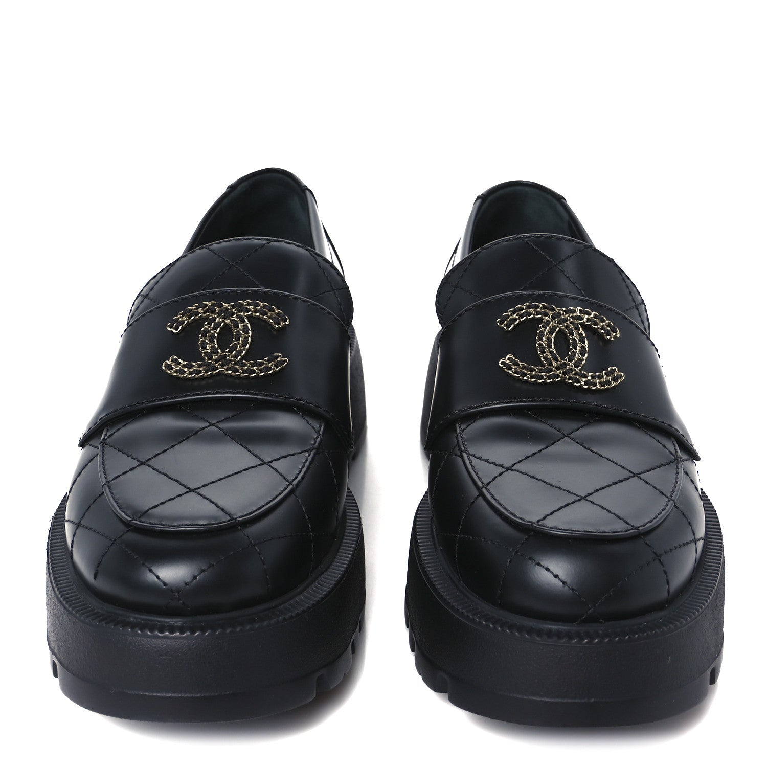 Chanel Calfskin Stitched CC Loafers 37 Black 2 of 9