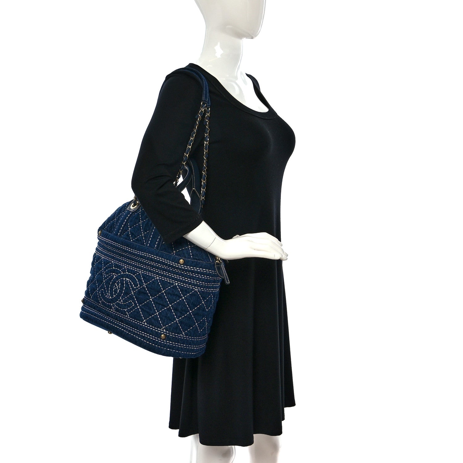 Chanel Denim Quilted CC Denim Trip Shoulder Bag Blue 2 of 9