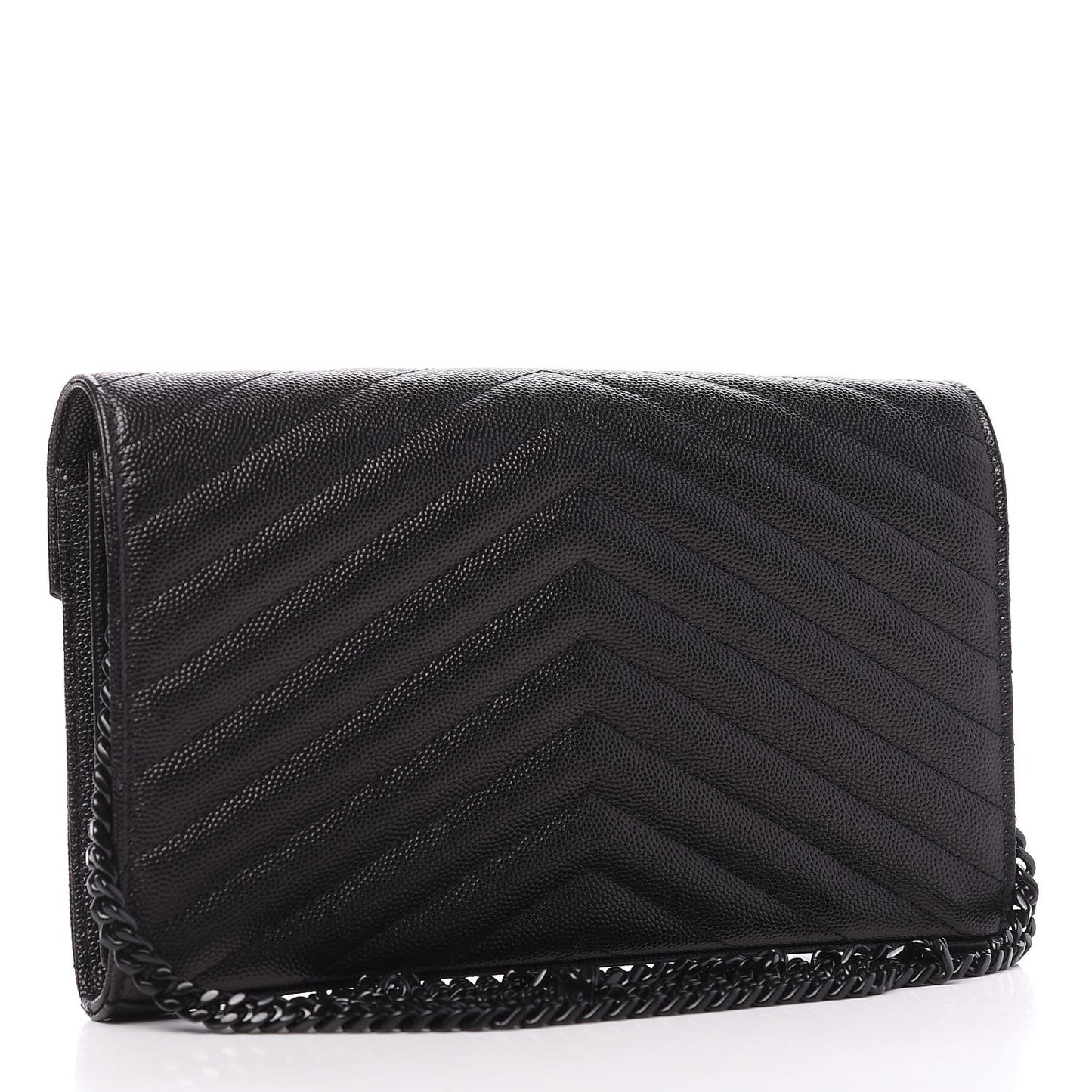 Grain De Poudre Matelasse Chevron Monogram Chain Wallet Black