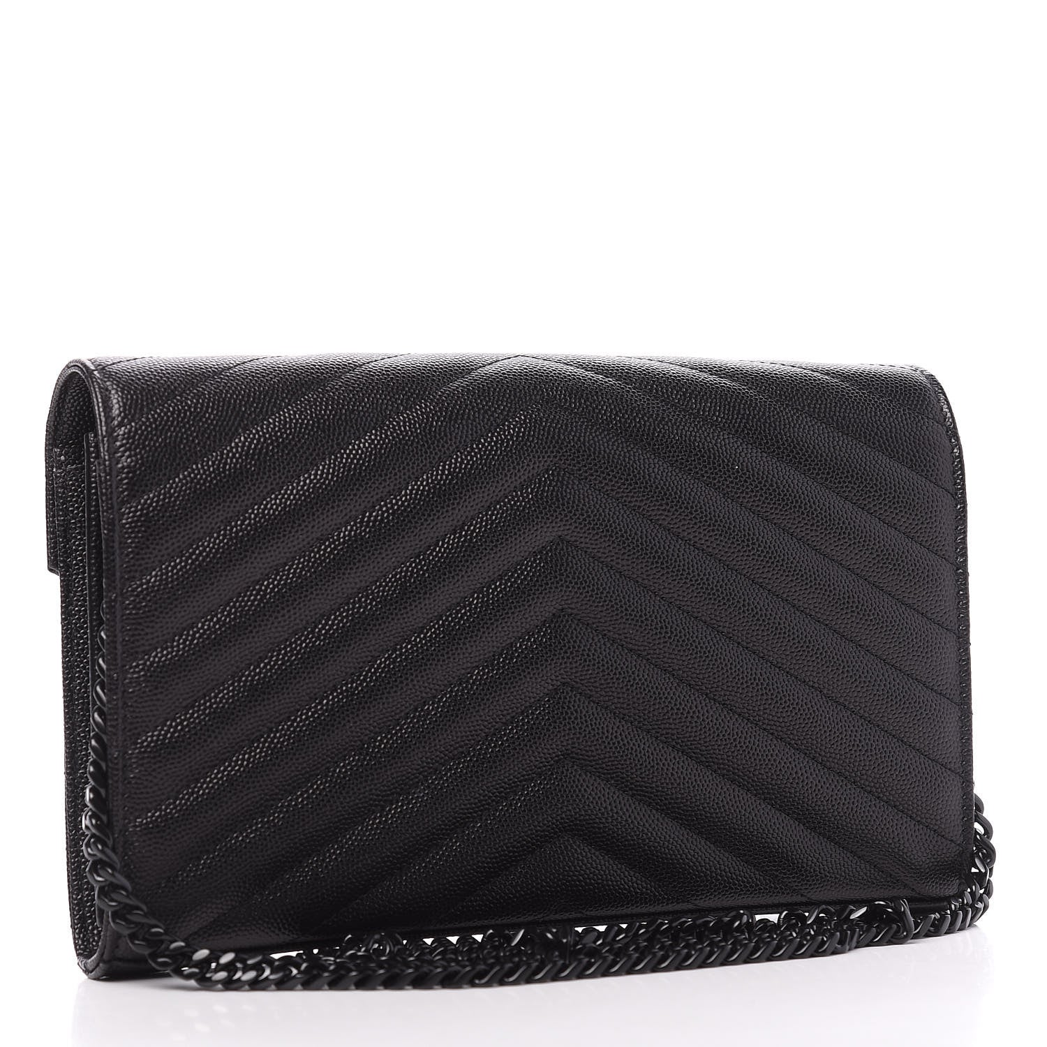 Saint Laurent Grain De Poudre Matelasse Chevron Monogram Chain Wallet Black 3 of 10