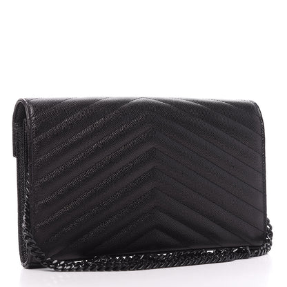 Saint Laurent Grain De Poudre Matelasse Chevron Monogram Chain Wallet Black 3 of 10