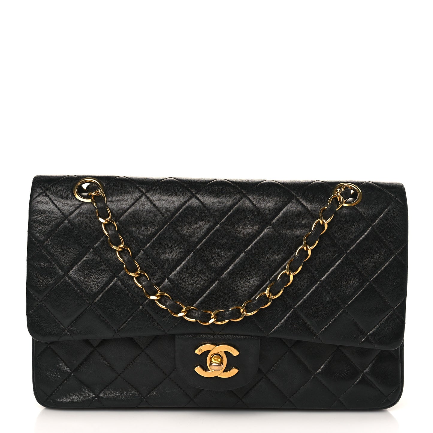Lambskin Quilted Medium Double Flap Black