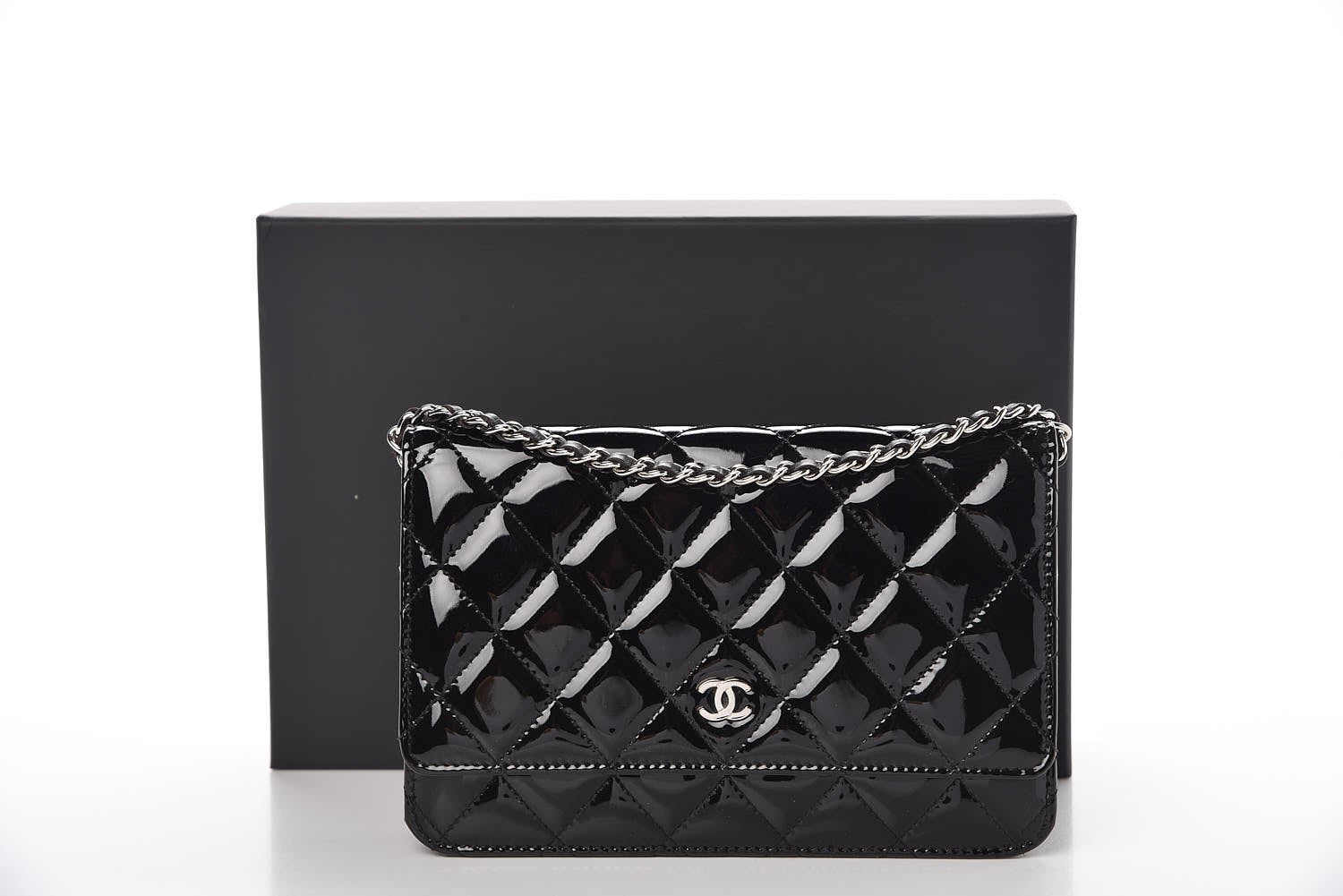 Chanel Patent Quilted Wallet On Chain WOC Black 13 of 13