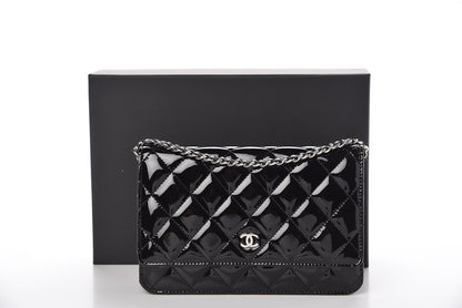 Chanel Patent Quilted Wallet On Chain WOC Black 13 of 13