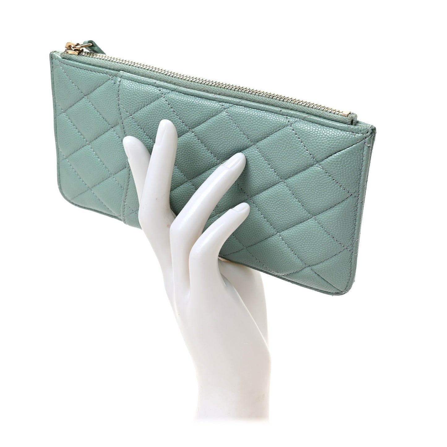 Caviar Quilted Classic Flat Wallet Pouch Light Blue