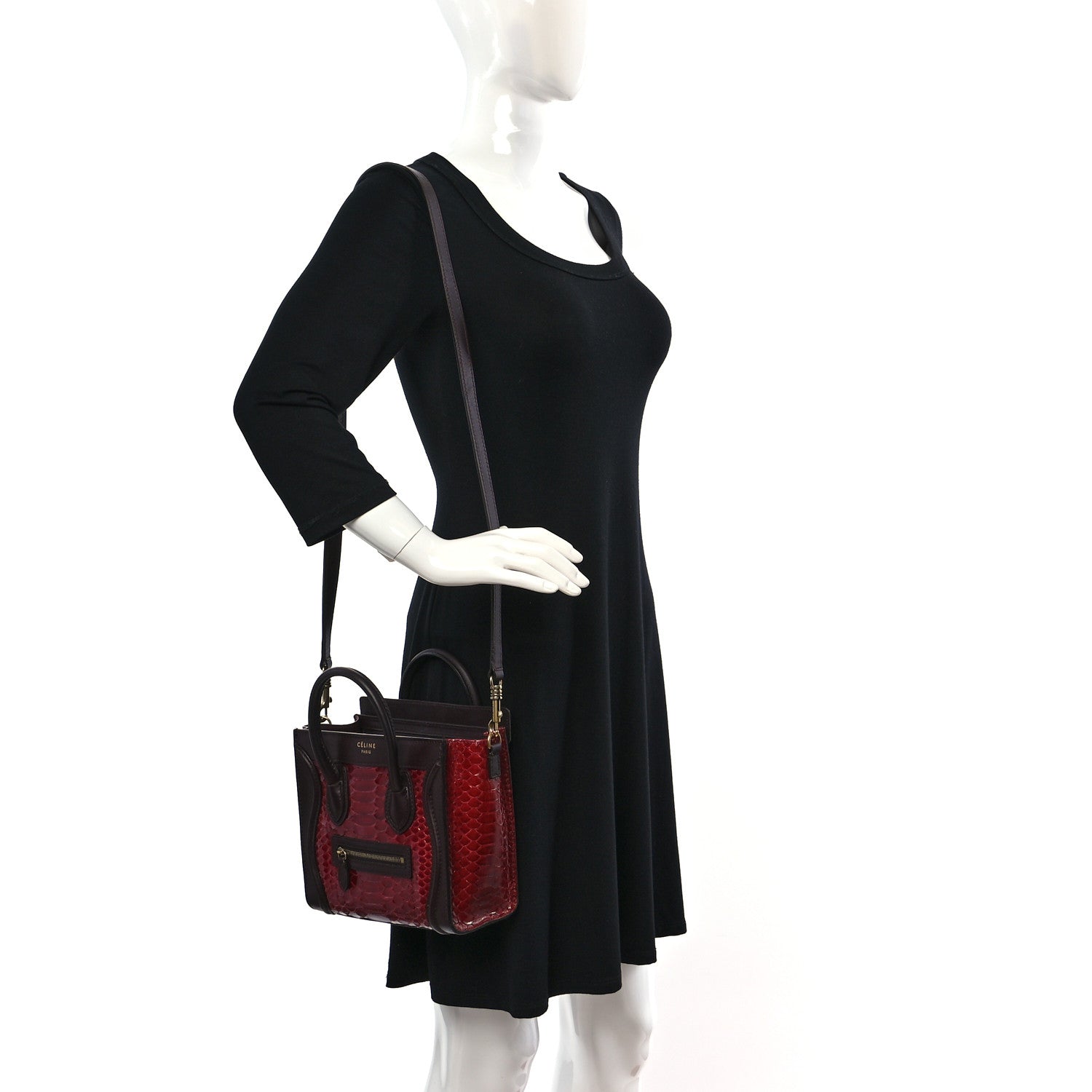 Celine Snakeskin Calfskin Nano Tri-Color Luggage Red 2 of 9