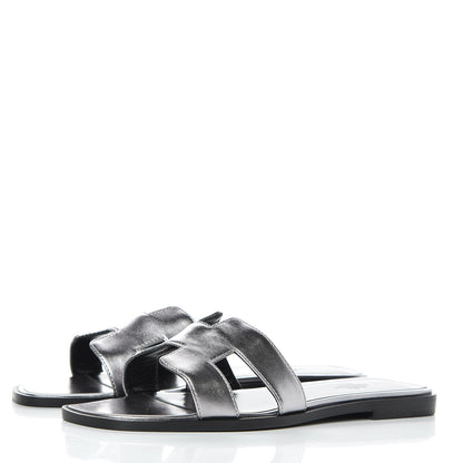 Hermes Metallic Nappa Calfskin Oran Sandals 38 Argent 3 of 7