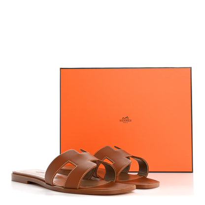 Hermes Box Calfskin Oran Sandals 40 Gold 10 of 10