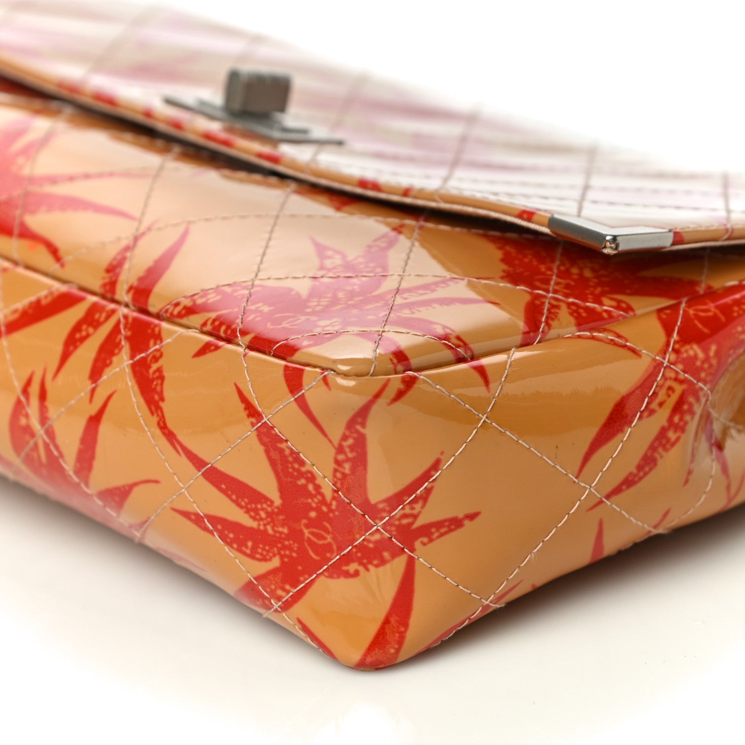Chanel Patent Quilted Floral Printed 2.55 Reissue 225 Flap Orange 15 of 17