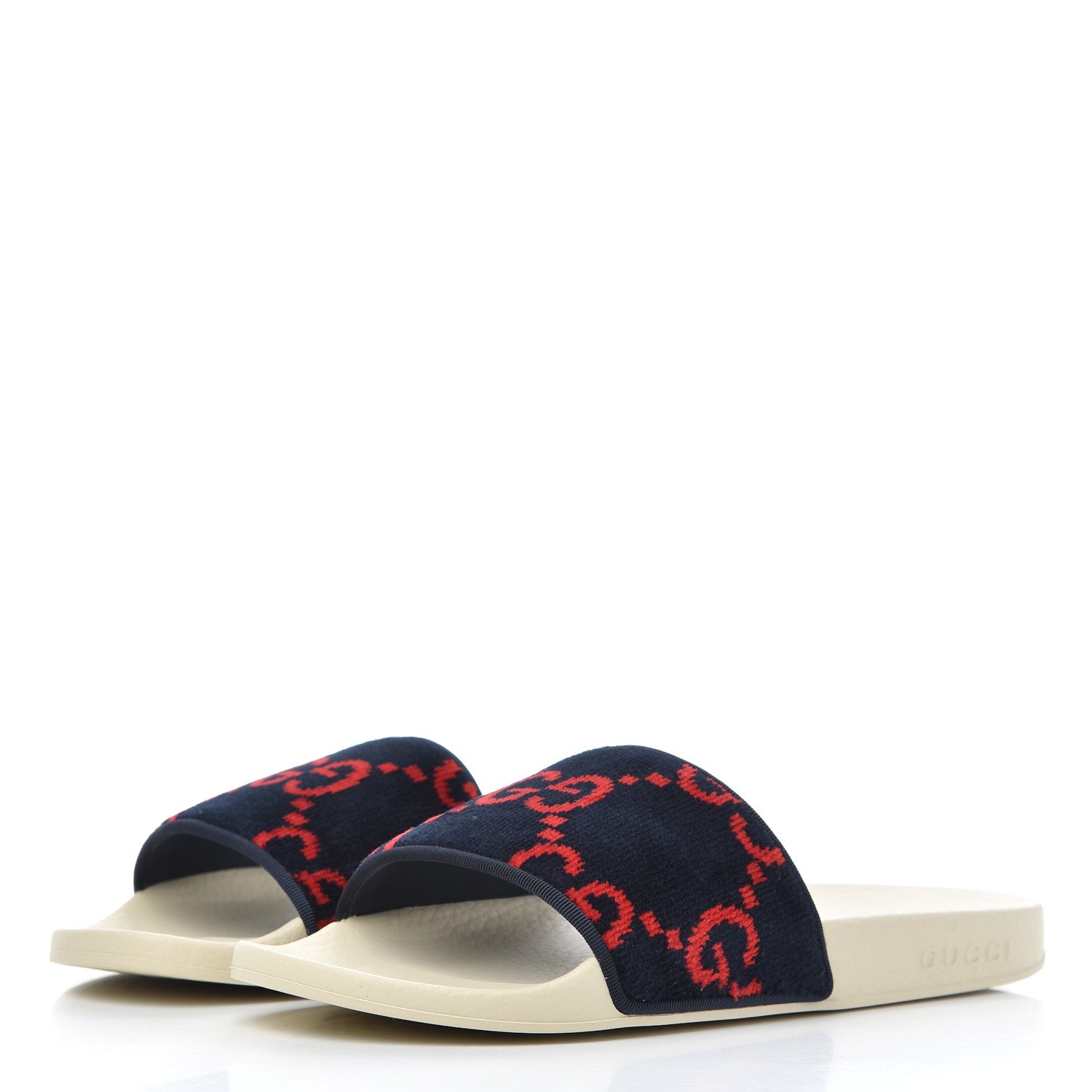 Gucci Terry Cloth GG Monogram Slide Sandals 39 Blue Red 3 of 9